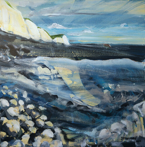 Rocks and Reflection Under Cliffs par Jacqueline Hammond, Peinture en vente sur Singulart
