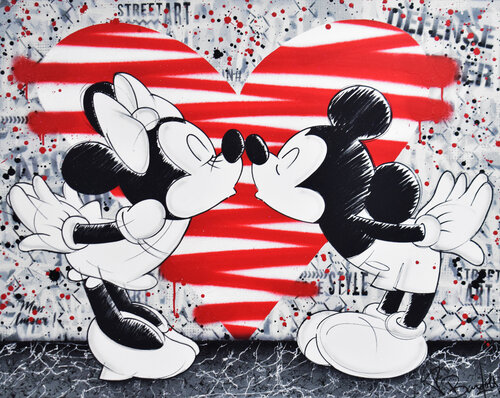 MICKEY & MINNIE IN THE HEART di Vincent Bardou, Pittura in vendita su Singulart