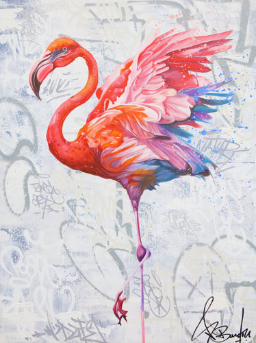 PINK FLAMINGO di Vincent Bardou, Pittura in vendita su Singulart
