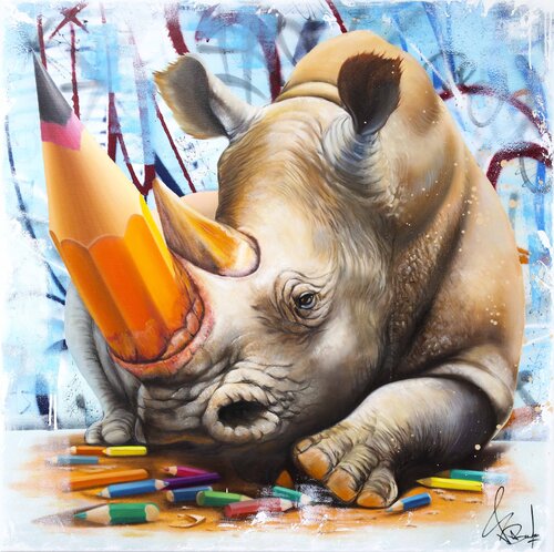 Rhinocéros Urbain van Vincent Bardou, Schilderij te koop op Singulart