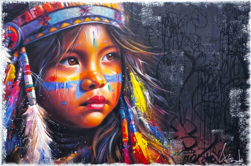 The Native Americans In The Shadows van Vincent Bardou, Schilderij te koop op Singulart