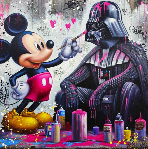 Dark Vador Vs Mickey Mouse van Vincent Bardou, Schilderij te koop op Singulart