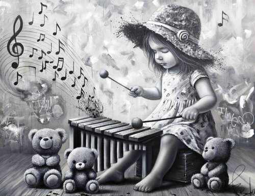 La Petite Fille Au Xylophone von Vincent Bardou, Malerei kaufen auf Singulart