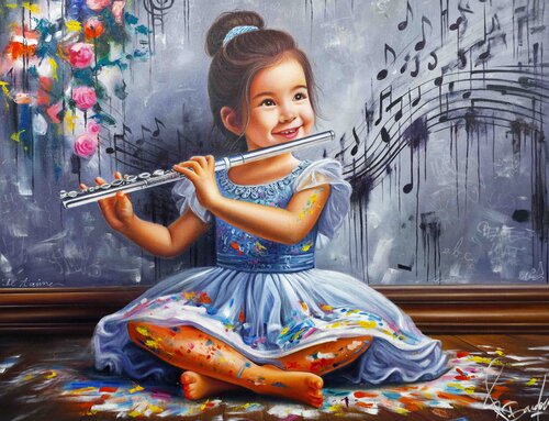 La Petite Fille et sa Flûte Traversière von Vincent Bardou, Malerei kaufen auf Singulart