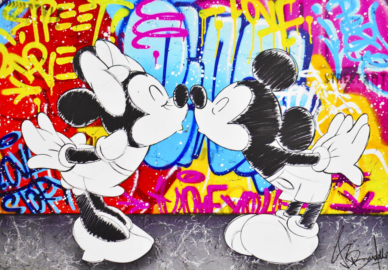 MINNIE AND MICKEY LOVE STORY Vincent Bardou Originalgemälde zu verkaufen