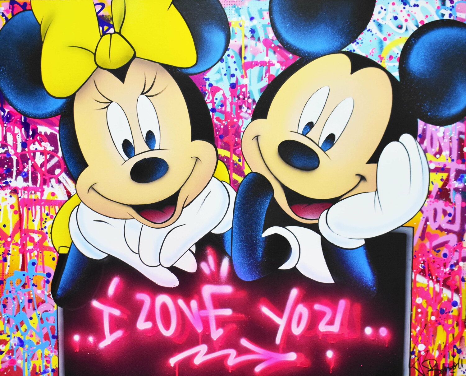 MINNIE AND MICKEY LOVE STORY Vincent Bardou Originalgemälde zu verkaufen