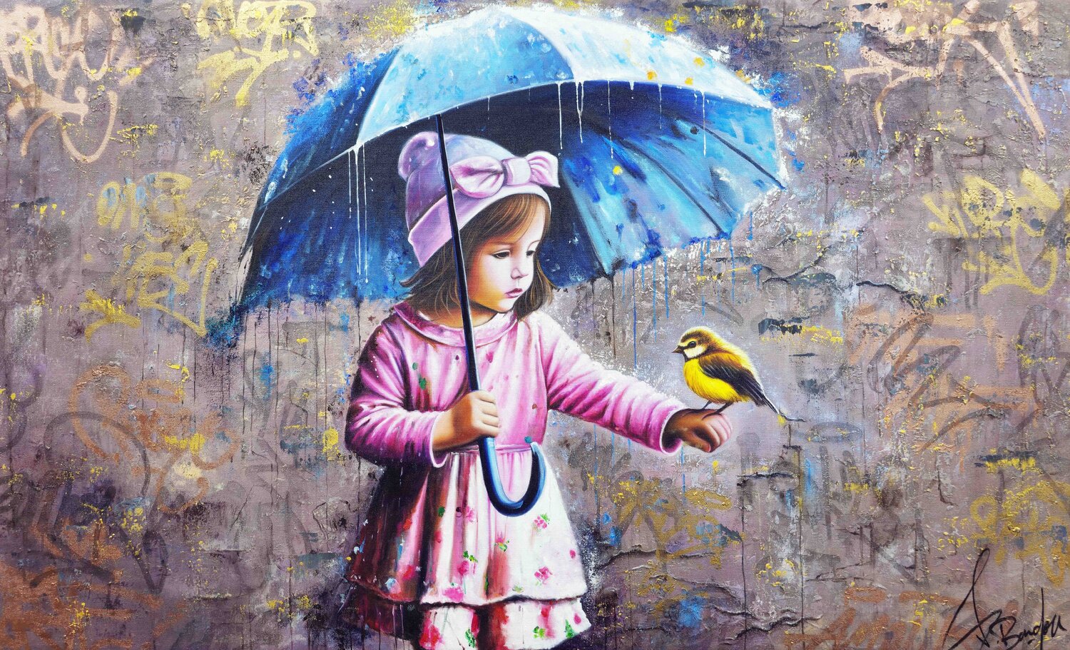 La Petite Fille Au Parapluie Vincent Bardou Originalgemälde zu verkaufen