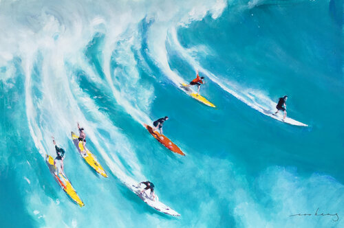 Wave of Surfers (SOLD) par Soo Beng Lim, Œuvre sur papier en vente sur Singulart