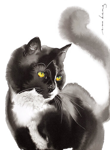 Purrfect Zen van Soo Beng Lim, Tekening te koop op Singulart