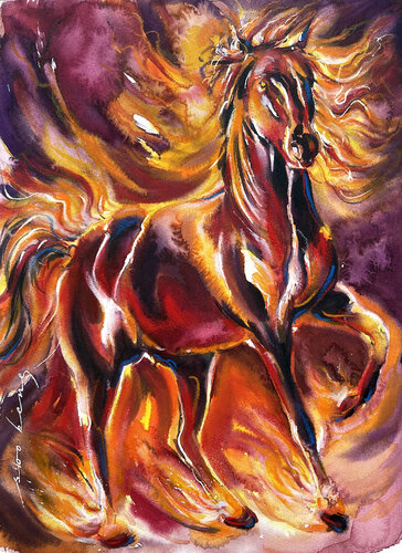Fire Stallion van Soo Beng Lim, Tekening te koop op Singulart