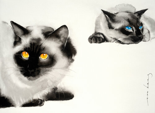 Cat Distancing by Soo Beng Lim, Drawing for Sale on Singulart