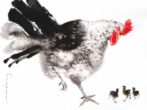 Chook Family (SOLD) van Soo Beng Lim, Tekening te koop op Singulart