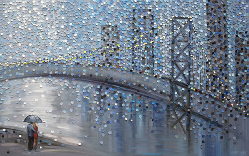Rainy Date With The Bridge View di Ekaterina Ermilkina, Pittura in vendita su Singulart