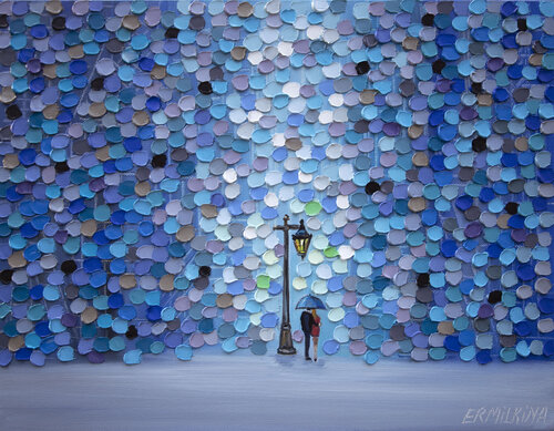 Night Date Under Umbrella van Ekaterina Ermilkina, Schilderij te koop op Singulart