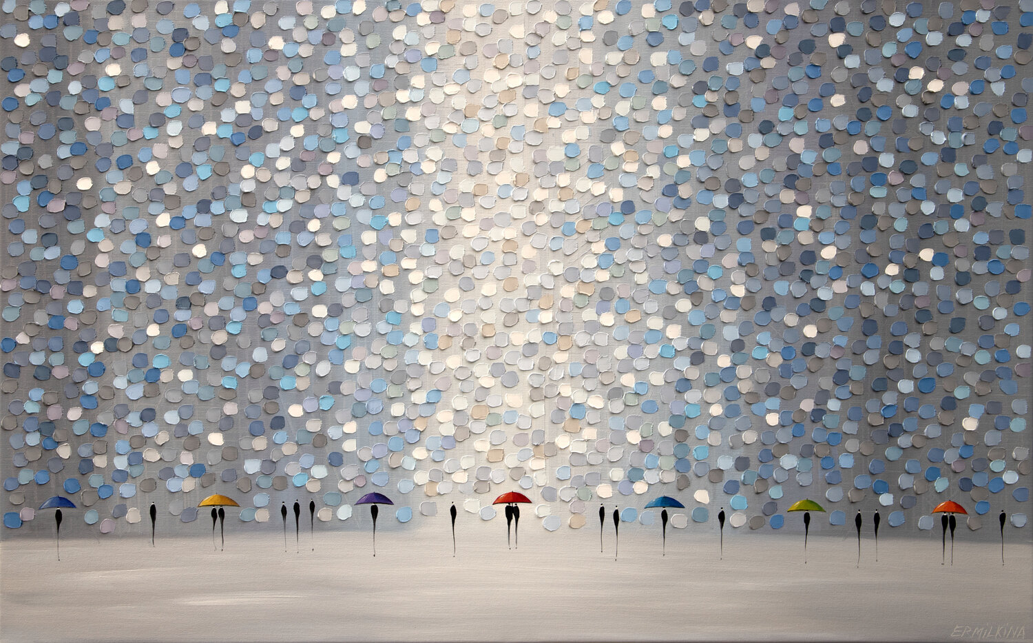 Silver Rain and The Colorful Umbrellas Ekaterina Ermilkina Originalgemälde zu verkaufen