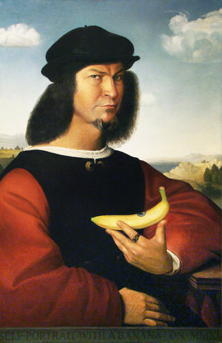 Self portrait with a banana by Oleg Nourpeissov, Painting for Sale on Singulart