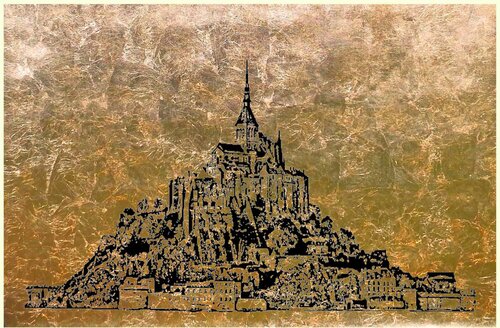 Le Mont-Saint-Michel , im Nebel der Atlantik Küste 1  80 120 van Rudi Art Peters, Schilderij te koop op Singulart