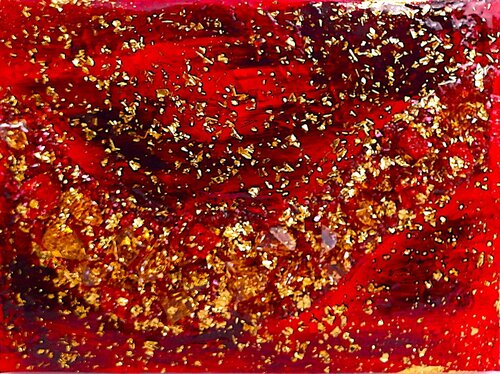 Gold River 24 Karat red  mini 3-4-25-02 van Rudi Art Peters, Schilderij te koop op Singulart