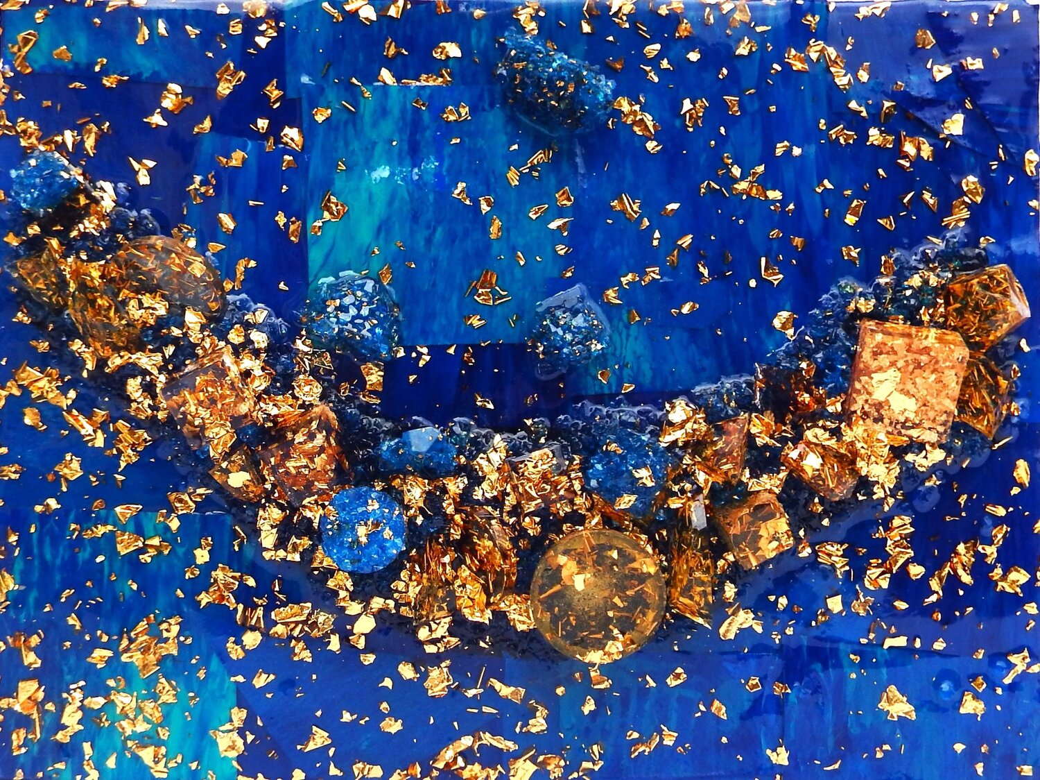 Gold River 24 Karat blue  mini 3-4-25-01 Rudi Art Peters Originalgemälde zu verkaufen
