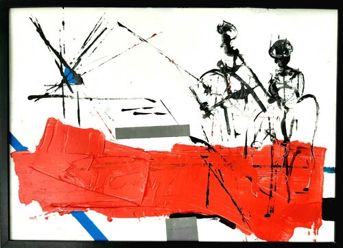 Don Quijote, Sancho y un mapa mental van Roberto Gutiérrez Currás, Schilderij te koop op Singulart