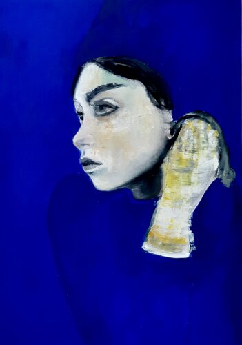 Joven entre fondo azul royal by Roberto Gutiérrez Currás, Painting for Sale on Singulart