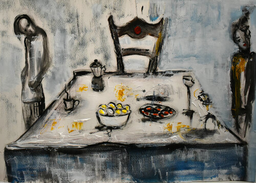 "Peces de ciudad y mejillones" by Roberto Gutiérrez Currás, Painting for Sale on Singulart