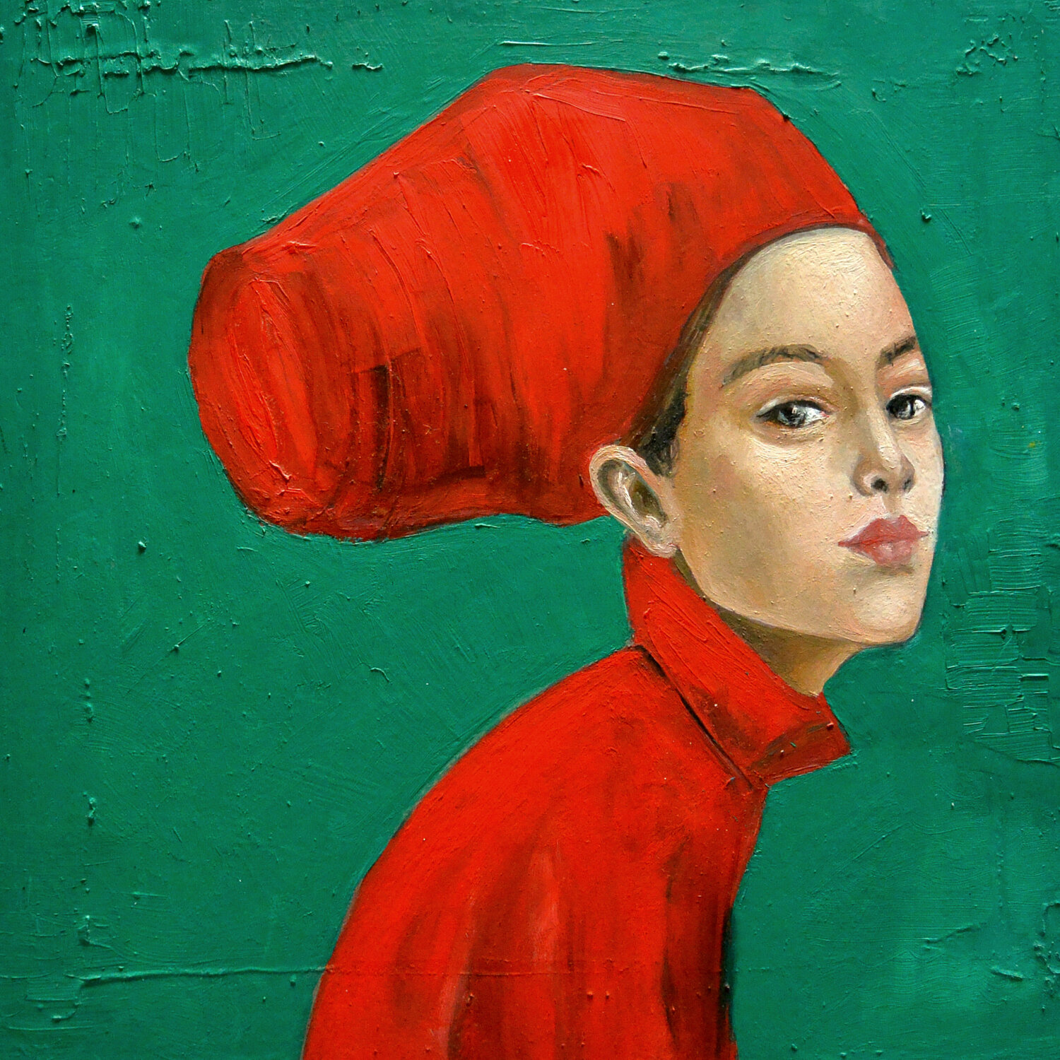 Mujer con abrigo rojo Roberto Gutiérrez Currás Dipinto originale in vendita