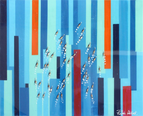 Swimmers 975 Epoxy Resin Isla Blue Eyes blue waters by Ruben Abstract, Painting for Sale on Singulart