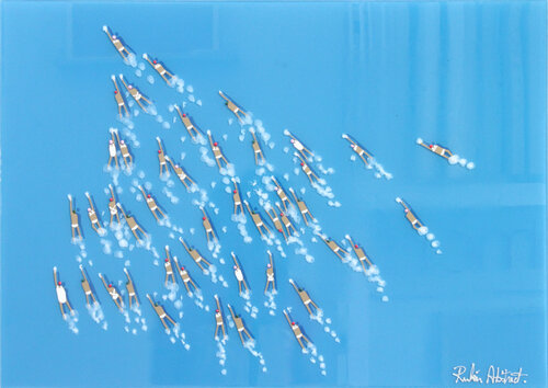 Swimmers 509 in Blue Sky Paradise Waters by Ruben Abstract, Painting for Sale on Singulart