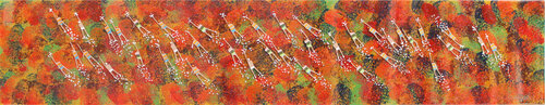 Swimmers 407 in Green and Orange Sea Bombai by Ruben Abstract, Painting for Sale on Singulart