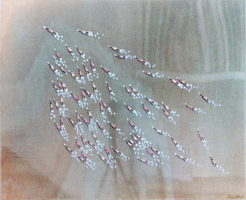 Swimmers 409 in Wood Sand Islands by Ruben Abstract, Painting for Sale on Singulart