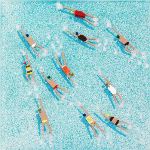 Swimmers 852 Blue Water Sand Beach by Ruben Abstract, Painting for Sale on Singulart