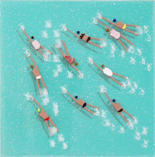 Swimmers 791 Light Blue Sea Ocean Water by Ruben Abstract, Painting for Sale on Singulart