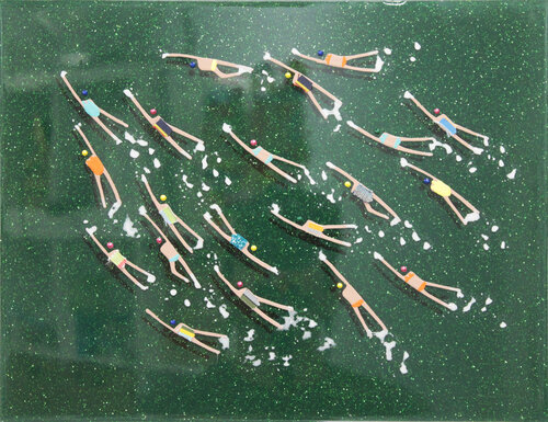 Swimmers 905 in Forest Green Coral Reef by Ruben Abstract, Painting for Sale on Singulart