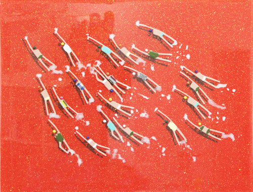 Swimmers 926 in Red Coral Reef Caribbean Water by Ruben Abstract, Painting for Sale on Singulart