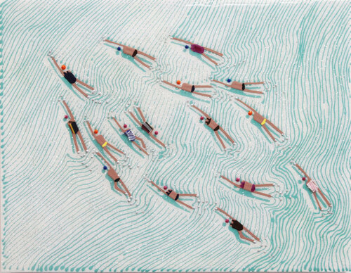 Swimmers 944 at Turquoise Beach Portofino by Ruben Abstract, Painting for Sale on Singulart