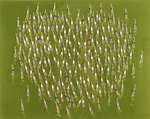 Swimmers 193 Heart at Cambodia green Sea by Ruben Abstract, Painting for Sale on Singulart