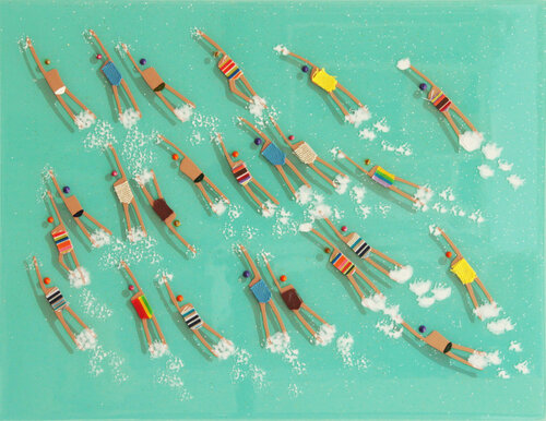 Swimmers 358 at Aquamarine turtle beach by Ruben Abstract, Painting for Sale on Singulart