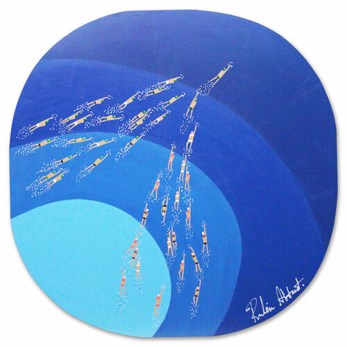 Swimmers 773 Blue sea paradise men and women swimming together by Ruben Abstract, Painting for Sale on Singulart