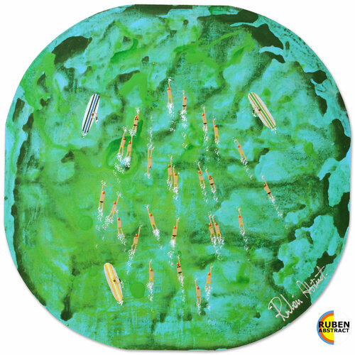 Swimmers 705 in warm green crystal water lake by Ruben Abstract, Painting for Sale on Singulart