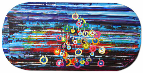Swimmers 195 Rainbow bubbles sea for happy swimmers by Ruben Abstract, Painting for Sale on Singulart