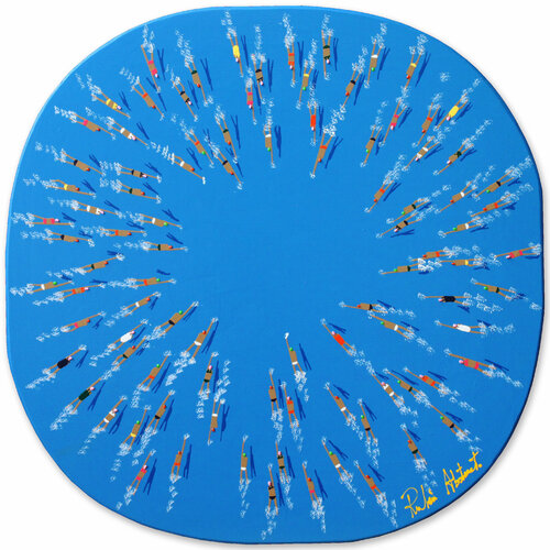 Swimmers 286 meeting for a hug, a very special and warm one by Ruben Abstract, Painting for Sale on Singulart