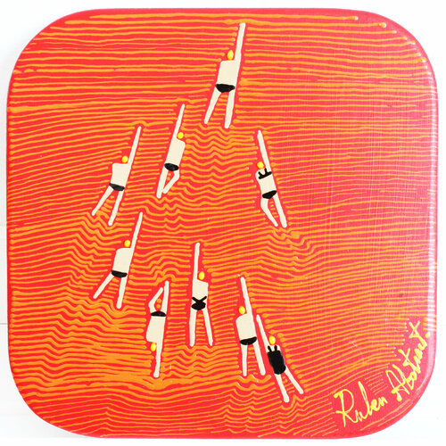 Swimmers 668 in red and orange stripes caribbean sea by Ruben Abstract, Painting for Sale on Singulart