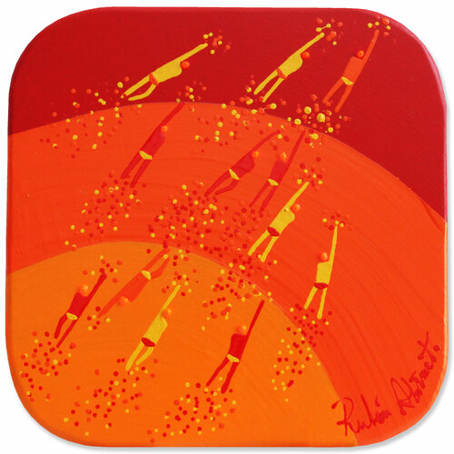Swimmers 430 Orange and red funky sea full of energy by Ruben Abstract, Painting for Sale on Singulart