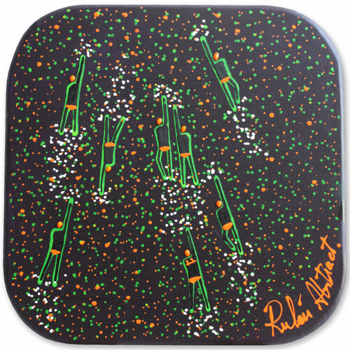 Swimmers 434 in black funky orange and green lights sea by Ruben Abstract, Painting for Sale on Singulart