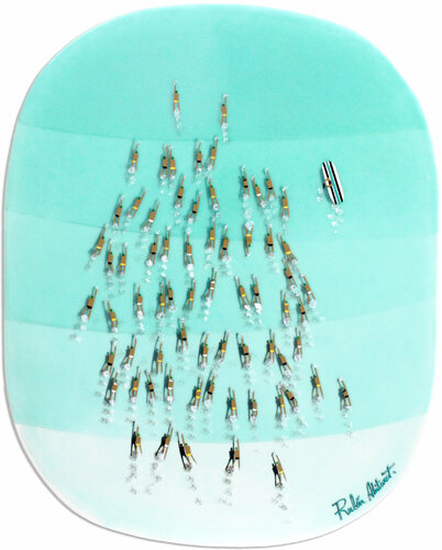 Swimmers 736 in Epoxy resin Green Island sea by Ruben Abstract, Painting for Sale on Singulart