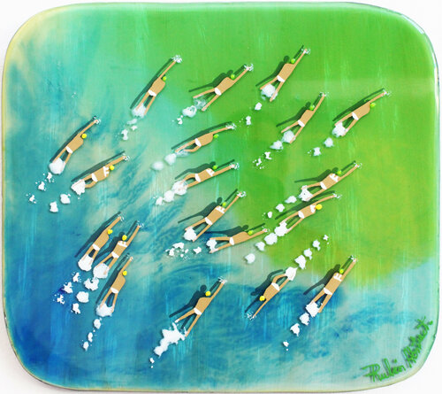 Swimmers 466 in Epoxy Resin Baracay island green and blue sea by Ruben Abstract, Painting for Sale on Singulart