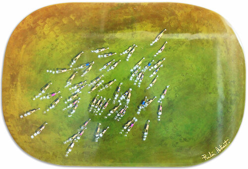 Swimmers 475 in Lake Carezza Italy epoxy resin green water by Ruben Abstract, Painting for Sale on Singulart