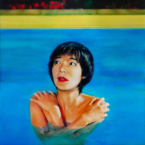 wet pleasures in a private outdoor pool by Daniel de Saint-Yon, Painting for Sale on Singulart