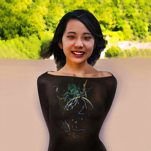 transparent dress in rich forest brown by Daniel de Saint-Yon, Painting for Sale on Singulart